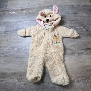 Sears Disney Bambi Pram Suit Newborn Cream Sherpa Fleece Hooded Vintage USA